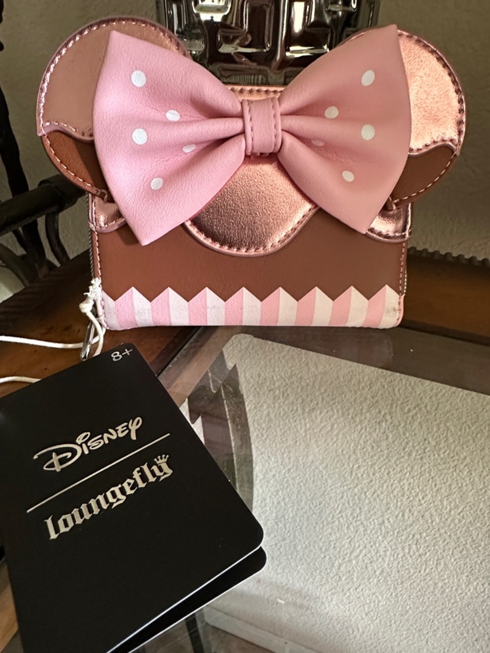 Loungefly Pink Metallic Minnie Ear Crossbody with Polka Dot Bow